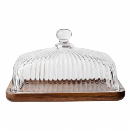 Beurrier en verre strie / acacia