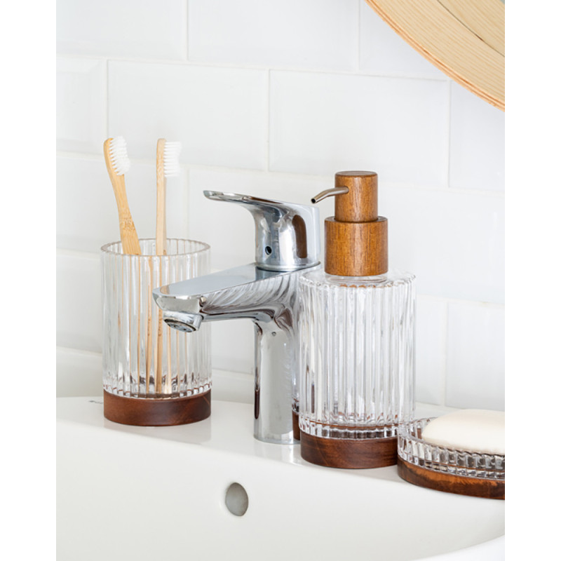 Porte savon en verre et bois