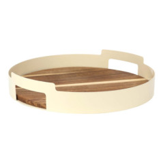 Plateau rond metal creme acacia