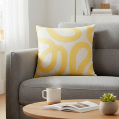 Coussin coton brode 45x45cm ocre