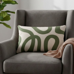 Coussin coton brode 50x30cm vert