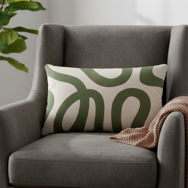 Coussin coton brode 50x30cm vert