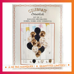 Kit de 12 ballons deco dore noir