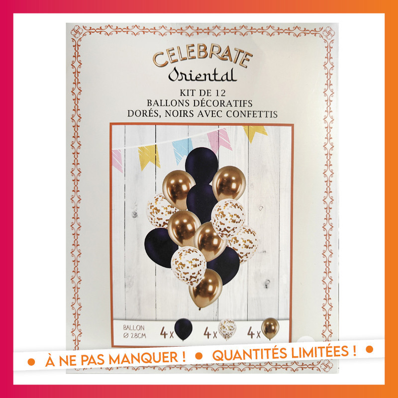 Kit de 12 ballons deco dore noir