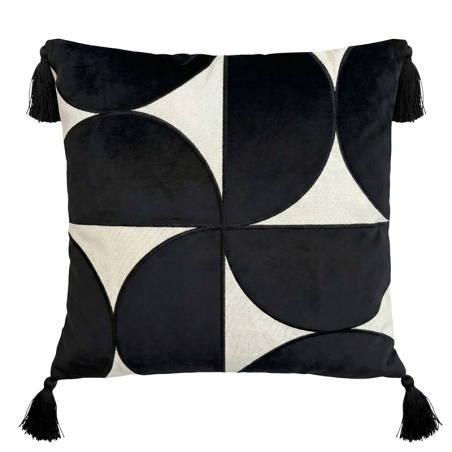 Coussin geometrie noir avec pomp