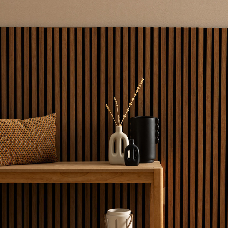 Panneau deco tasseaux bois fonce