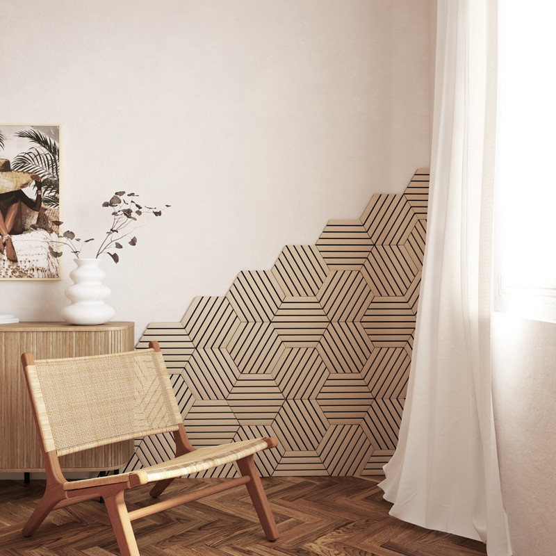 3 panneaux hexagone bois clair