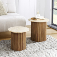 2 tables piliers effet travertin