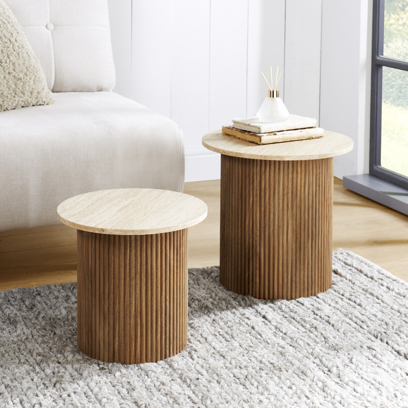 2 tables piliers effet travertin