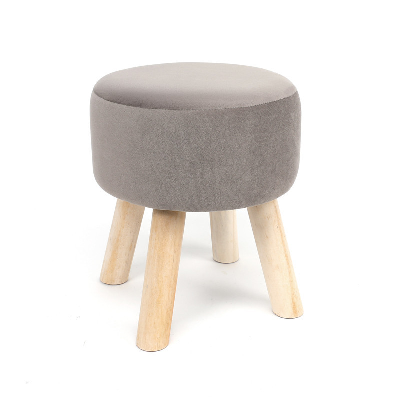 Tabouret velours  bois taupe