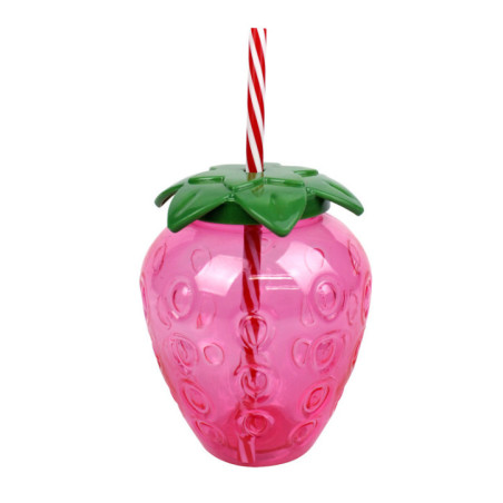 Gourde avec paille fraise