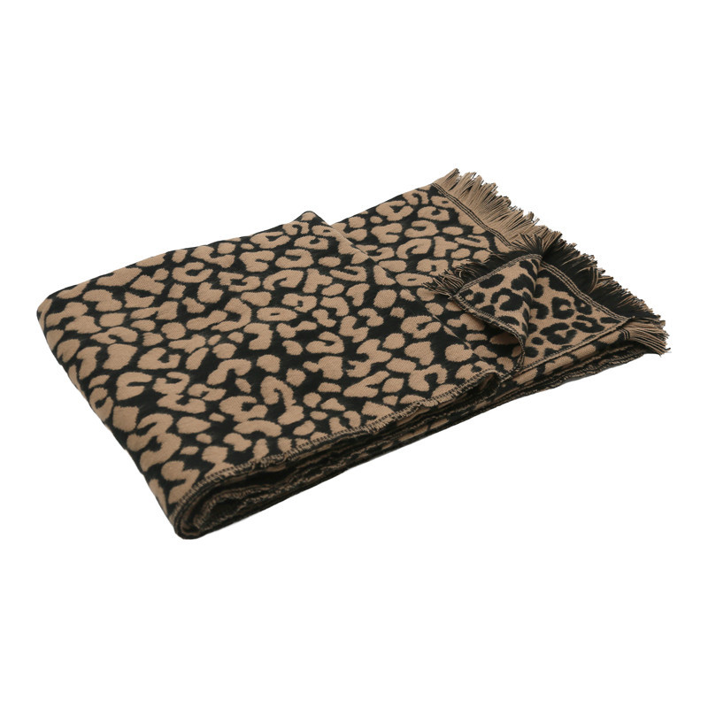 Plaid a franges leopard 130x160c