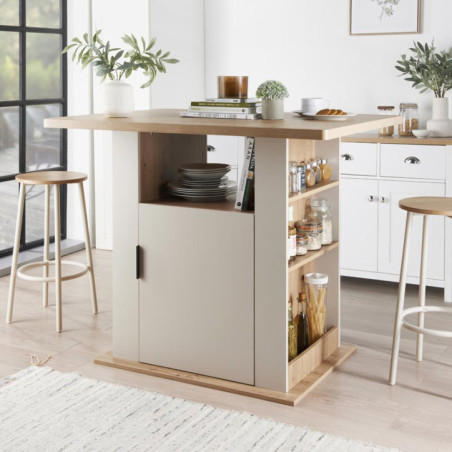 Ilot de cuisine creme / bois