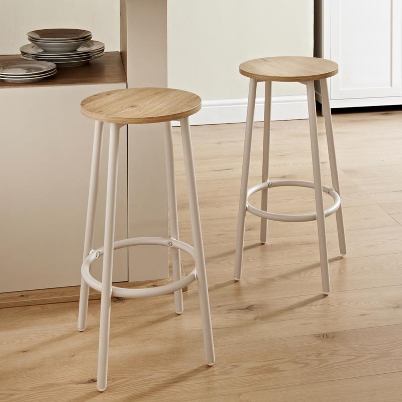 2 tabourets hauts creme / bois