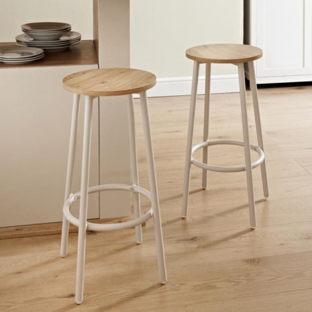 2 tabourets hauts creme / bois