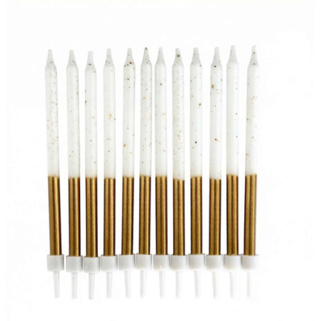 Bougies 10 cm x12 white gold