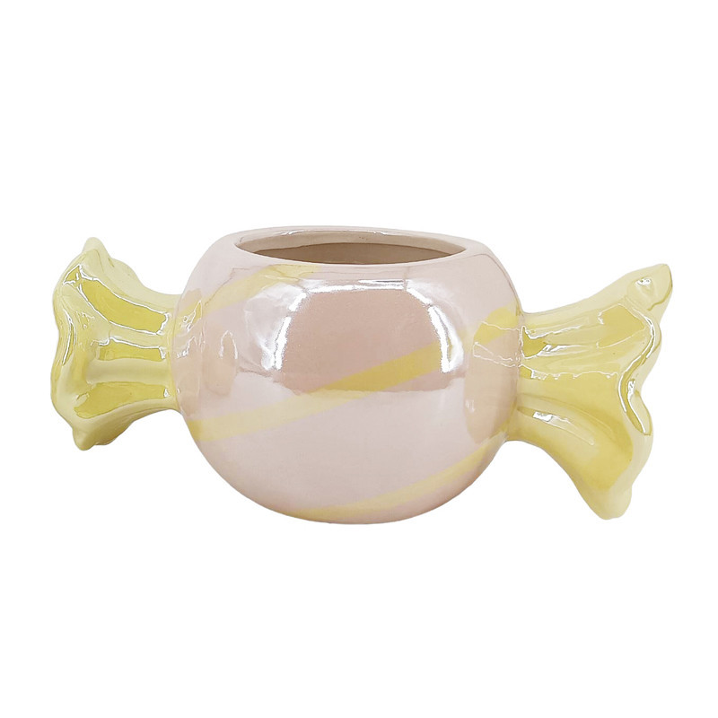 Cache pot bonbon jaune rose