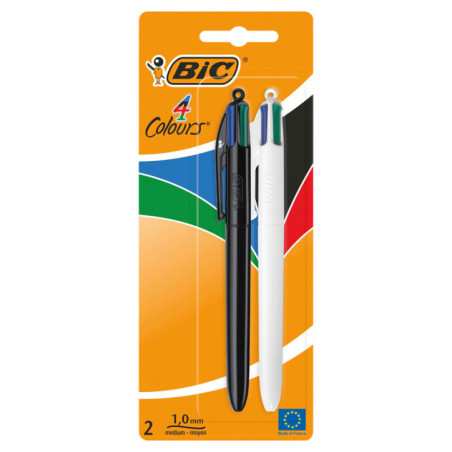 Stylo bic 4 couleurs noir et bla