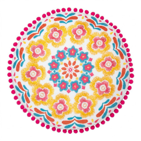 Coussin  brode pompons d40cm