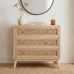 Commode 3 tiroirs cannage