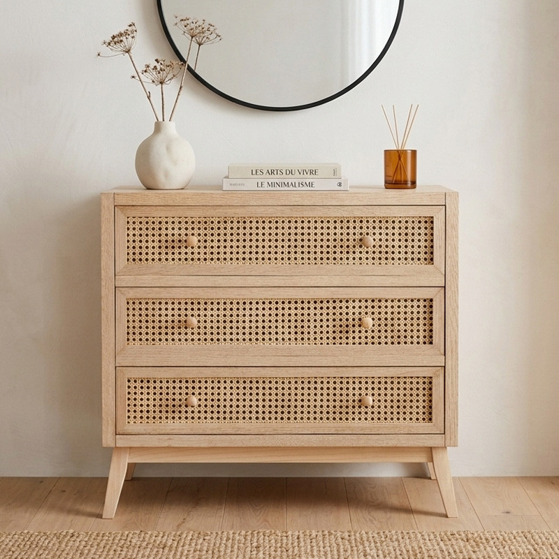 Commode 3 tiroirs cannage