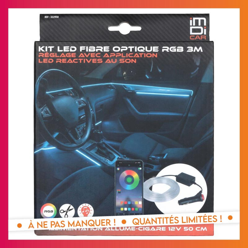 Kit led fibre optique rgb 3m
