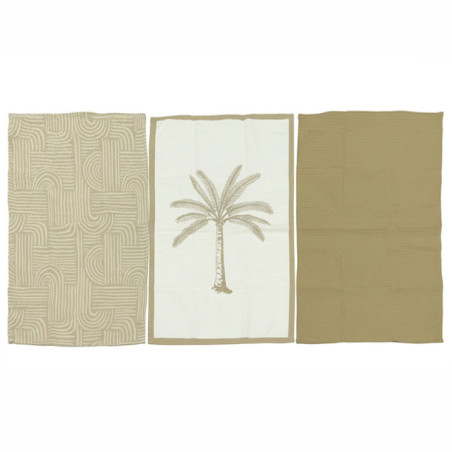 Lot de 3 torchons palmier beige