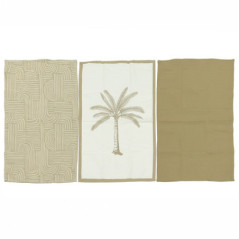 Lot de 3 torchons palmier beige
