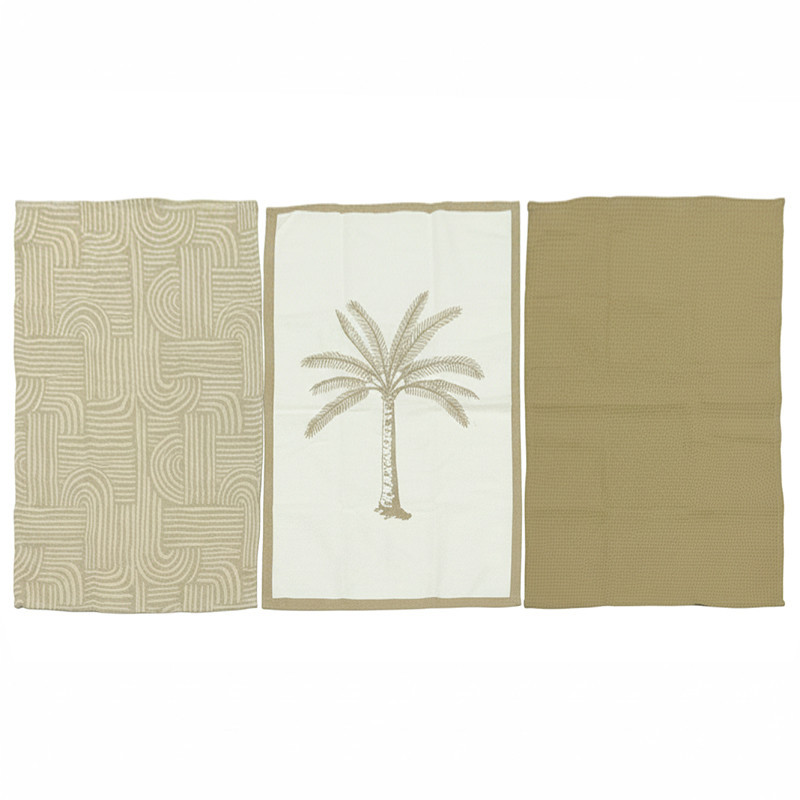 Lot de 3 torchons palmier beige