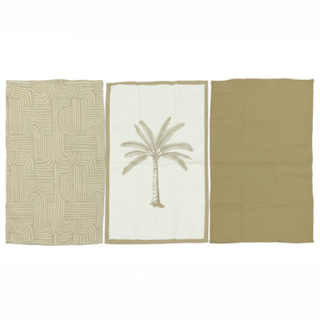 Lot de 3 torchons palmier beige