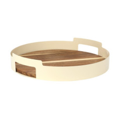 Plateau rond metal creme acacia