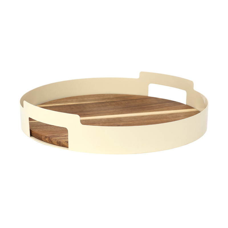 Plateau rond metal creme acacia