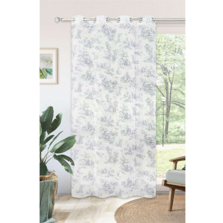 Voile toile de jouy bleu