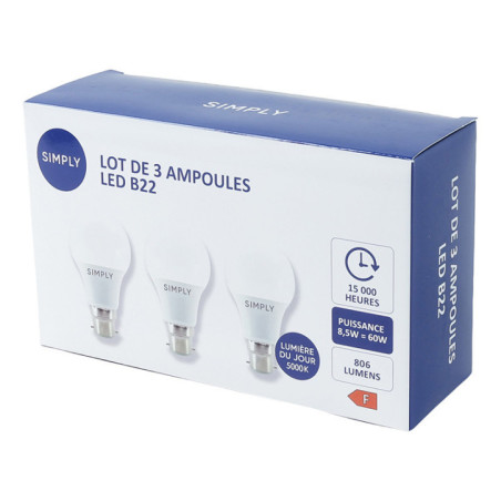 Pack 3 leds 820lm b22