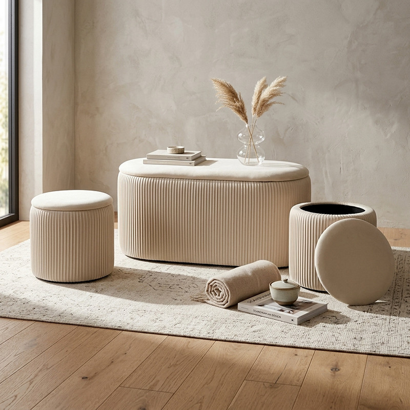 Lot de 3 rangements creme