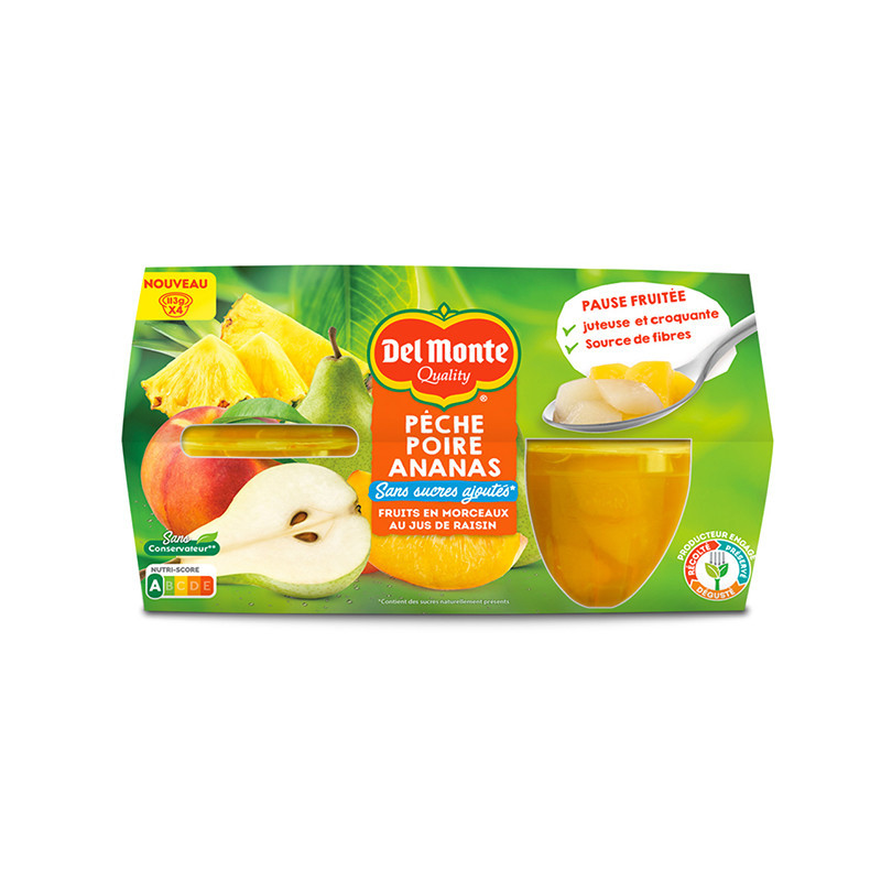 Coupelles peches, poire, ananas