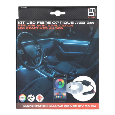 Kit led fibre optique rgb 3m