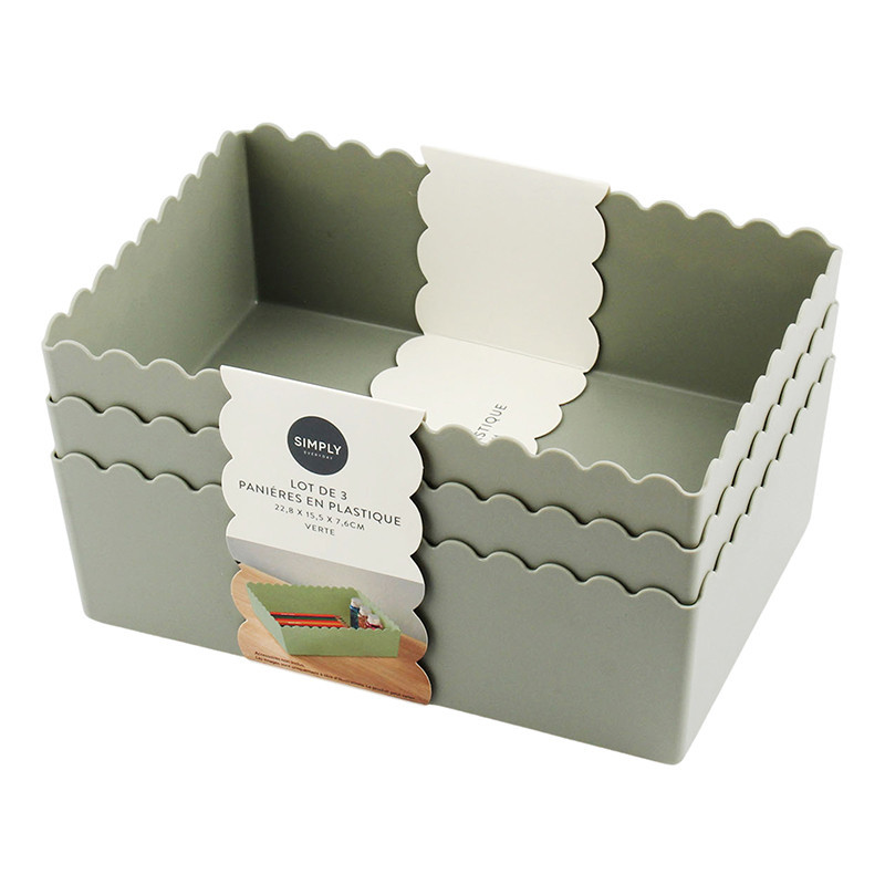 X3 panieres en plastique verte
