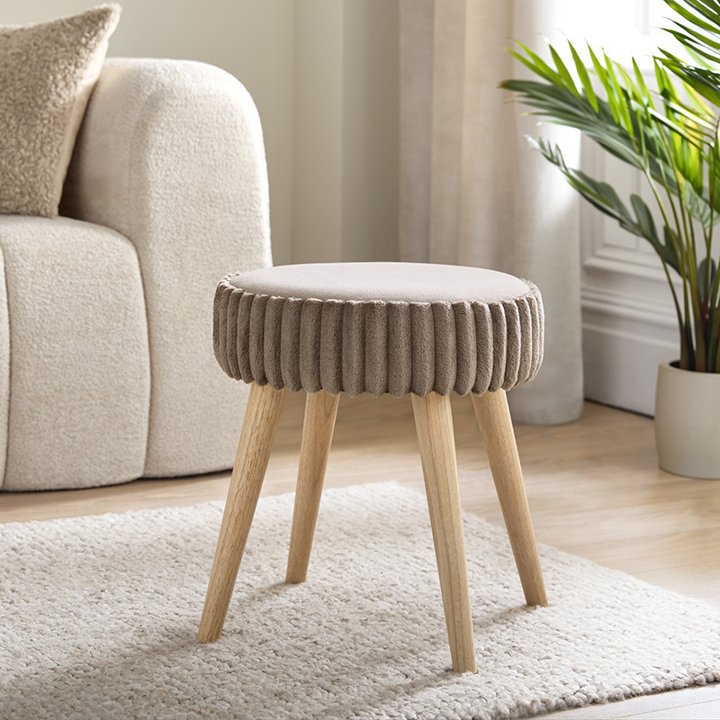 Pouf velours marron cotele