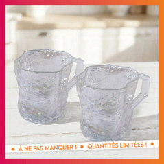 2 mugs en verre naturel irise