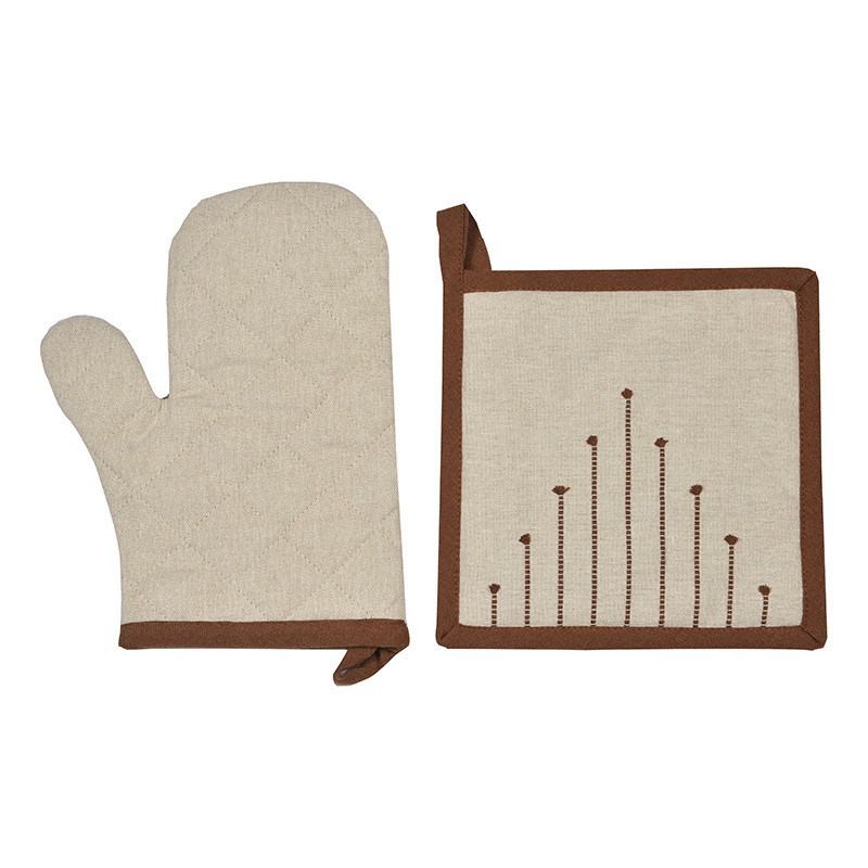 Set gant & manique lignes marron