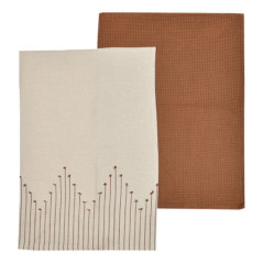 Lot de 2 torchons lignes marron