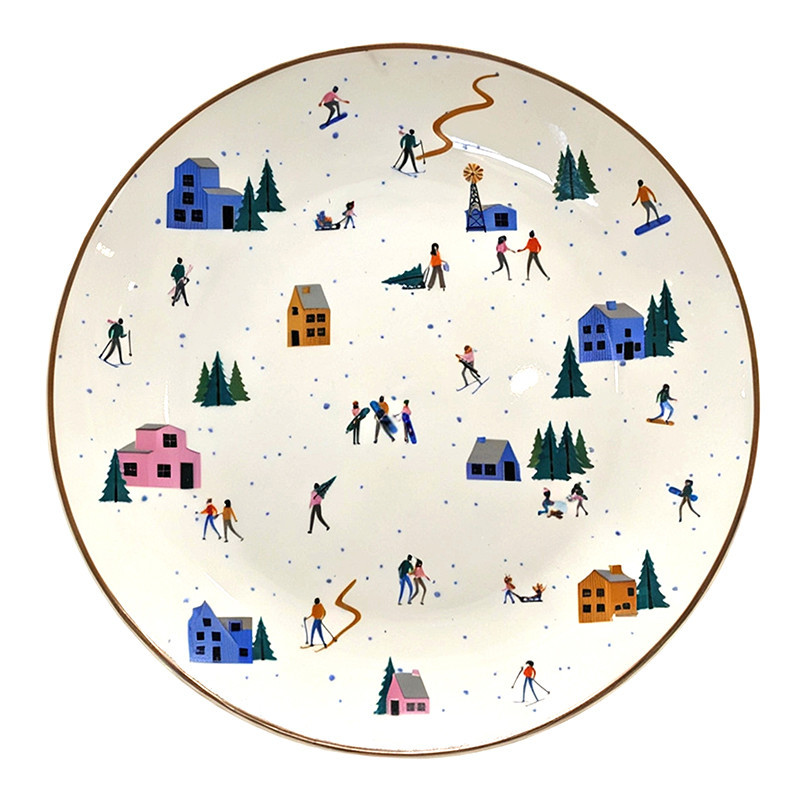 Assiette plate motif ski d25cm