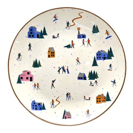 Assiette plate motif ski d25cm