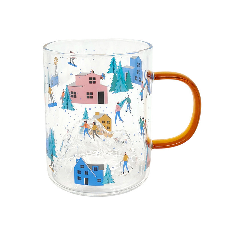 Mug en verre motif ski montagne