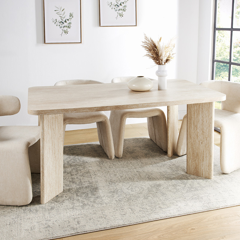 Table repas effet travertin