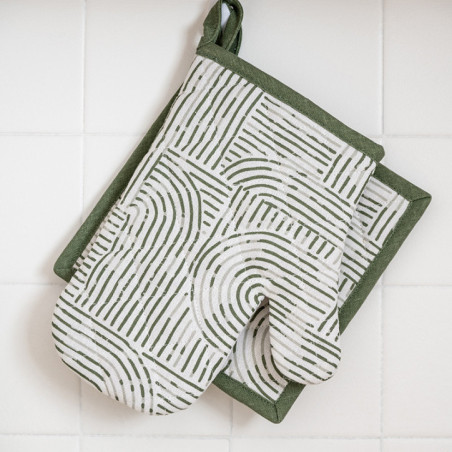 Gant et manique motif arche vert