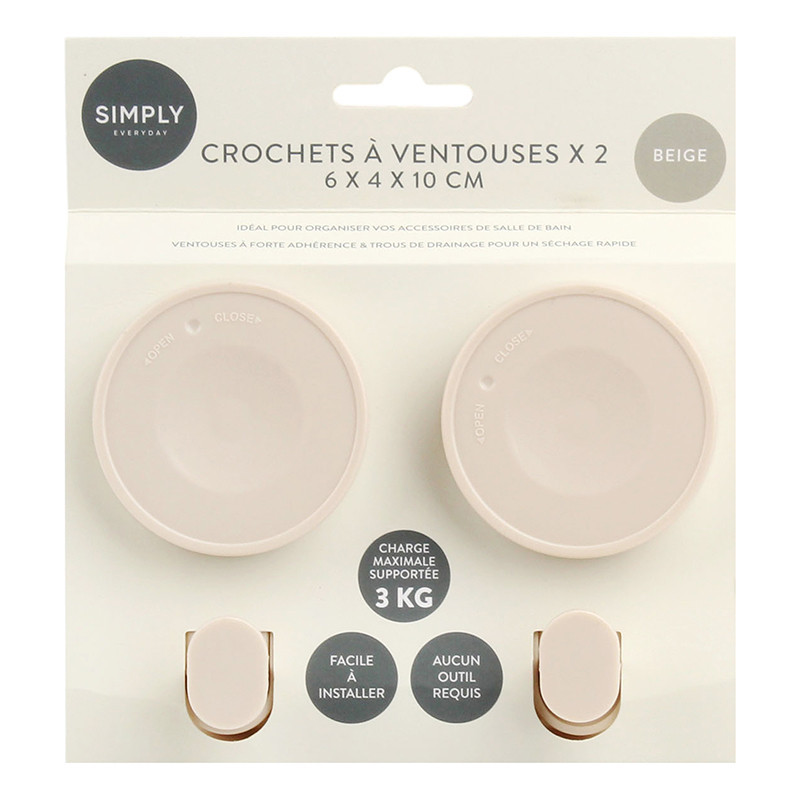 Crochets a ventouses x2 beige