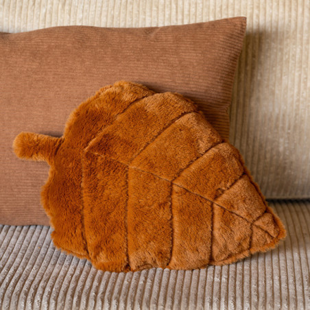 Coussin feuille fourrure marron