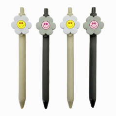Set x4 stylo fleurs bicolore